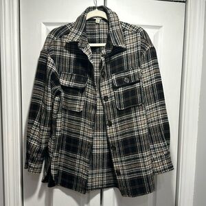 She + Sky oversized shirt jacket, M, black/grey/tan plaid